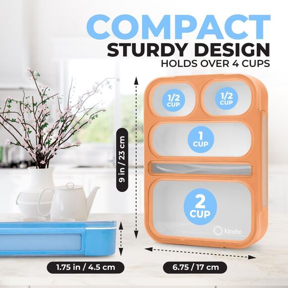 Bento-Box Portion Control Container Leakproof BPA Free Utensils 5 Compartments - Picture 3 of 8